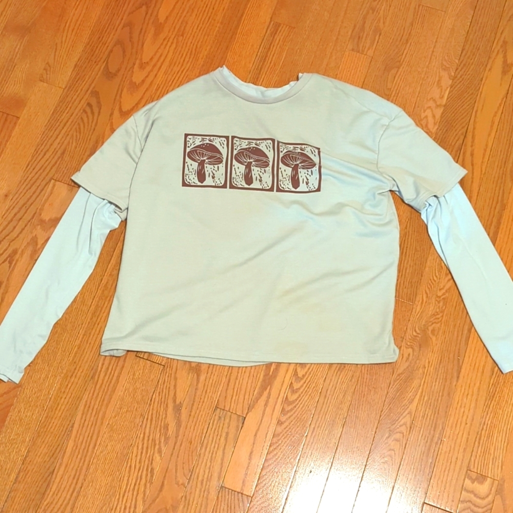 Aesthetic Beige Mushroom Long Sleeve Shirt Layered